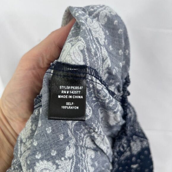 Iris Blue White Print Stretchy Drawstring Waist Jogger Boho Harem Pants Sz Large - Picture 8 of 9